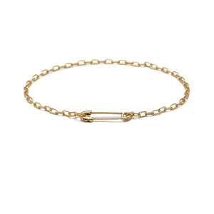 Safety Pin Long Azuki Chain Diamond Bracelet XS - Gold