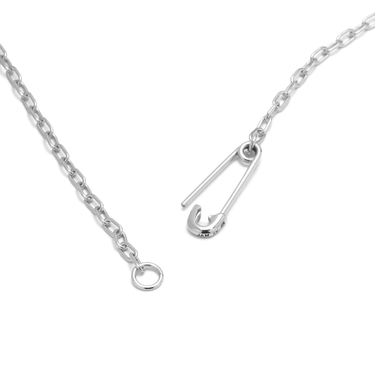 Safety Pin Long Azuki Chain Diamond Bracelet XS - Silver (Mirror