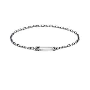 Safety Pin Long Azuki Chain Diamond Bracelet XS - Silver (Smoked Finish)
