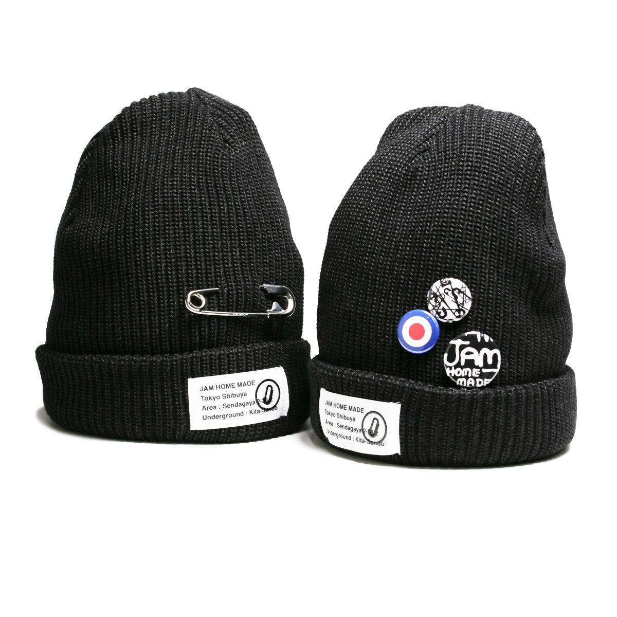 CA4LA Safety Pin JAM SHOP Knit Cap - Black | JAM HOME MADE GLOBL STORE