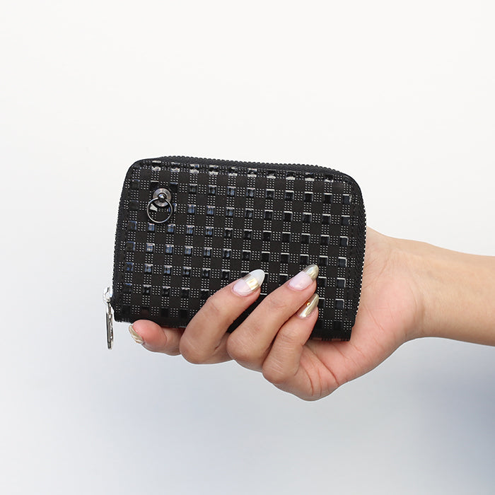 Inden - Indenya Round Zipper Tri-Fold Wallet, Check Pattern / Coin Purse/Mini Wallet