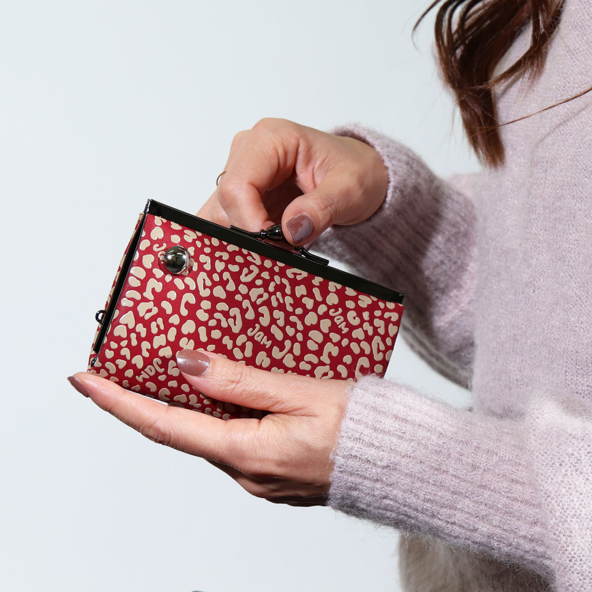 Inden - Indenya Clasp Purse Wallet RED×WHITE Leopard Print