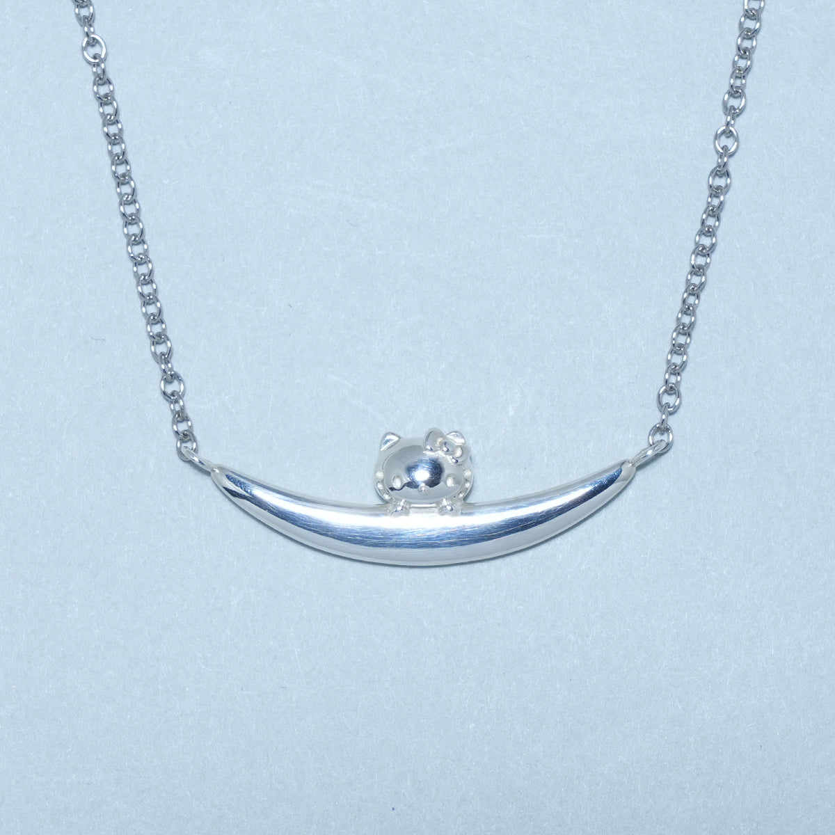 Hello Kitty Crescent Moon Rack Necklace - 925 Sterling Silver