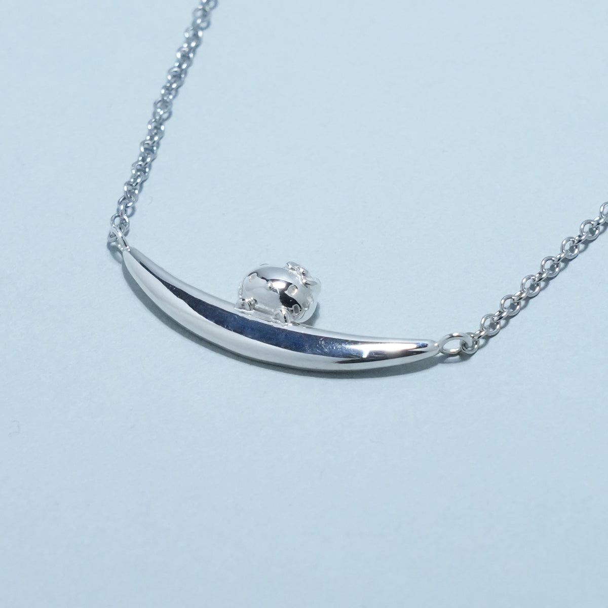 Hello Kitty Crescent Moon Rack Necklace - 925 Sterling Silver