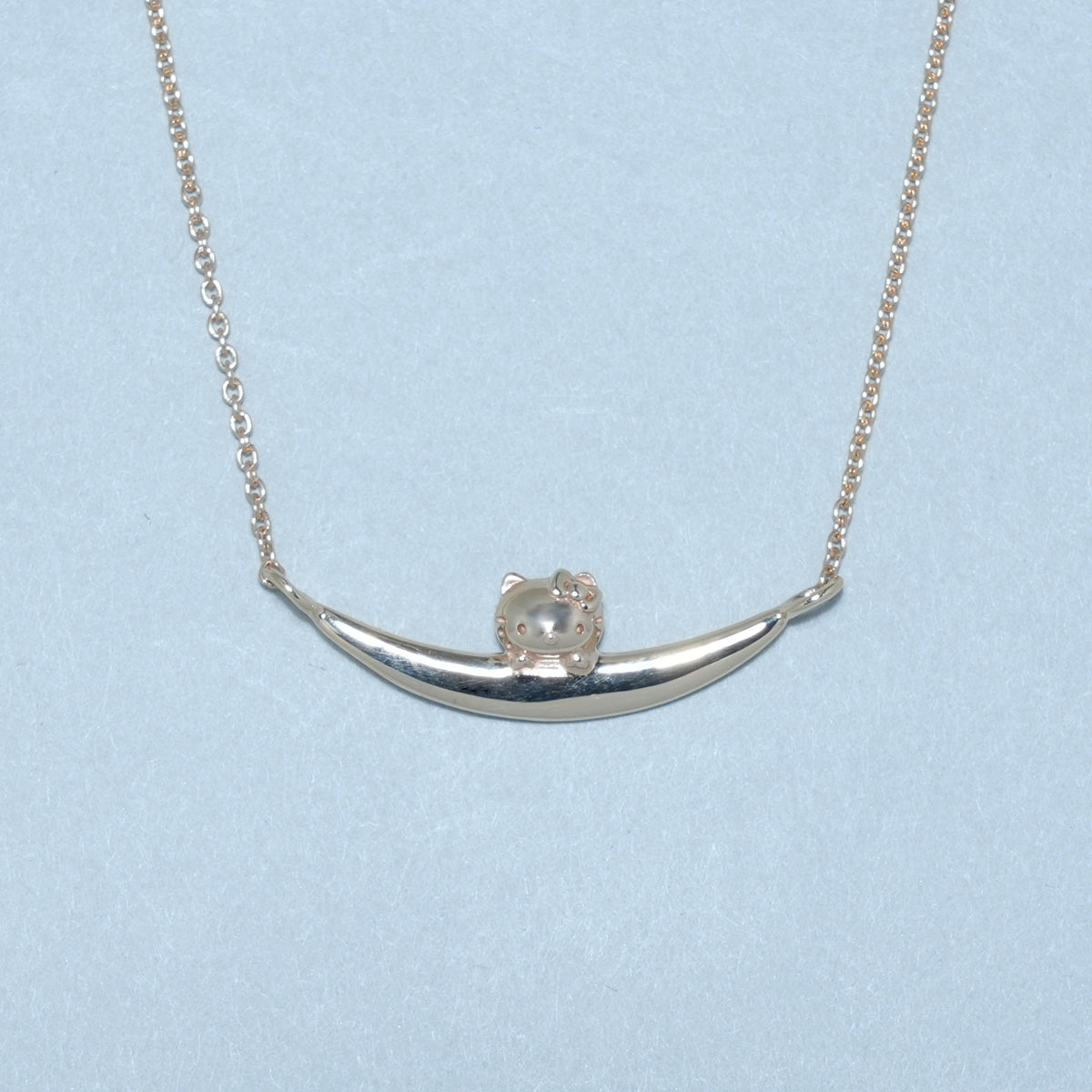 Hello Kitty Crescent Moon Rack Necklace - 10K Yellow Gold