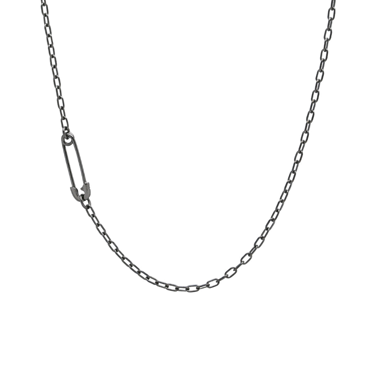 Safety Pin Long Azuki Chain Diamond Necklace XS - Black