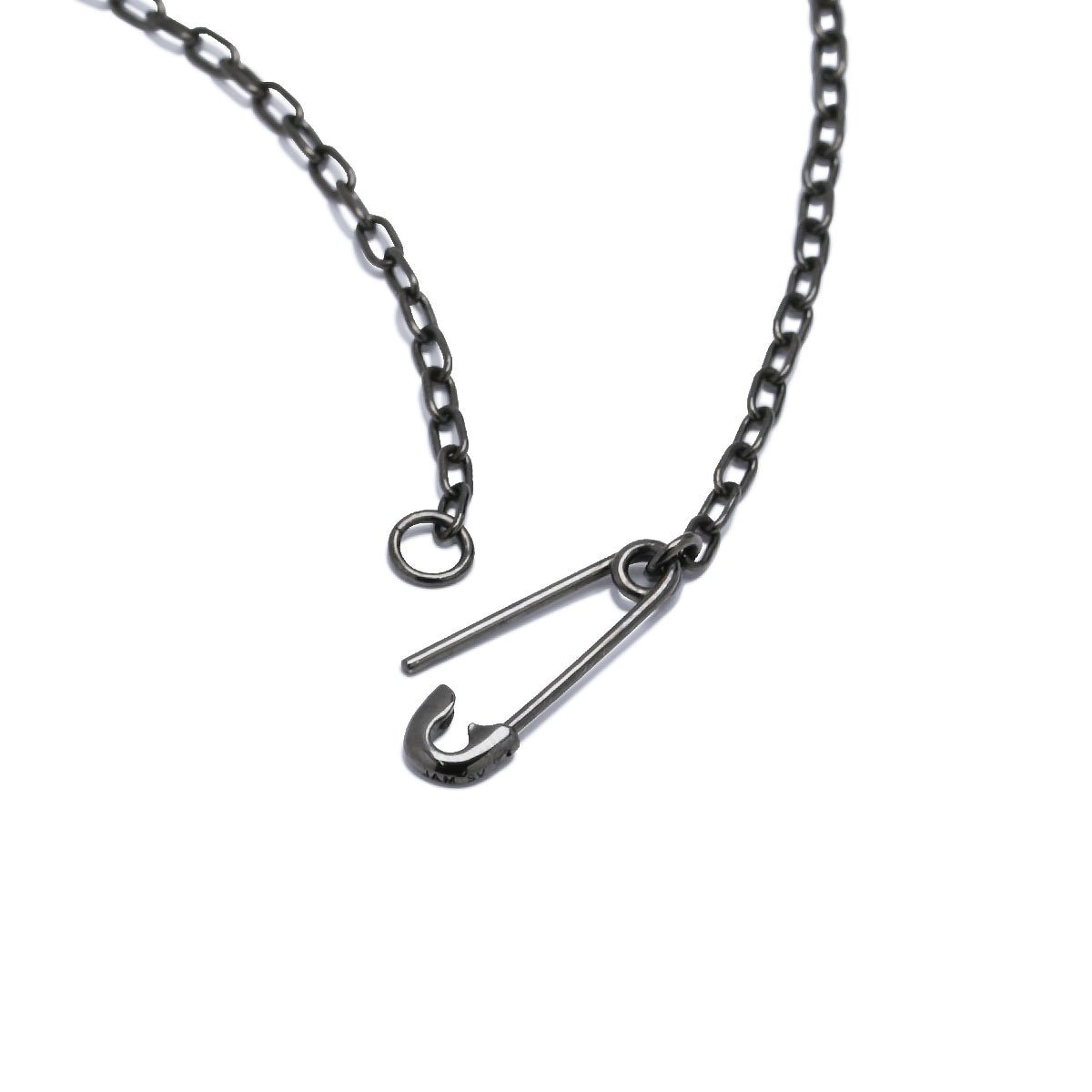 Safety Pin Long Azuki Chain Diamond Necklace XS - Black