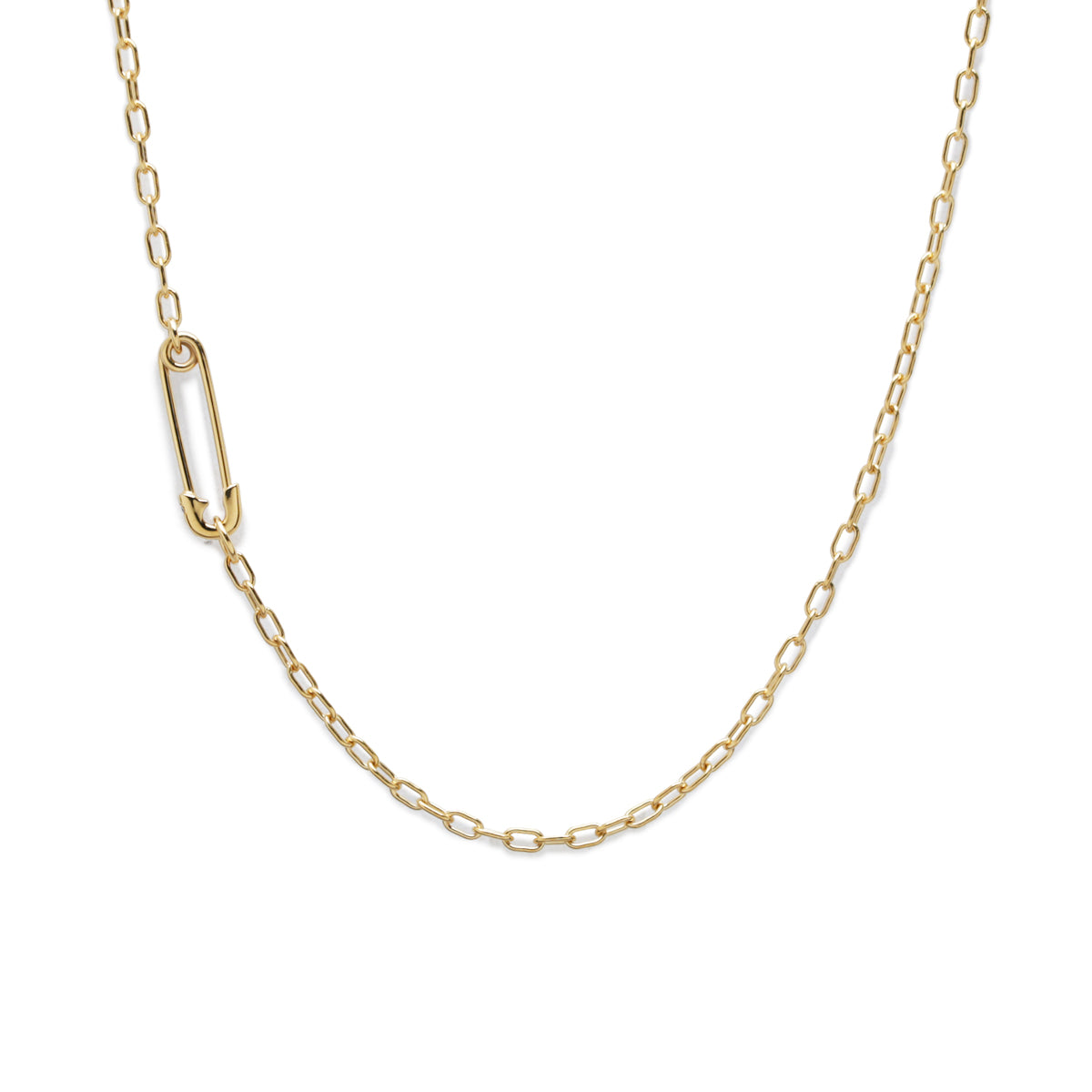 Safety Pin Long Azuki Chain Diamond Necklace XS - Gold
