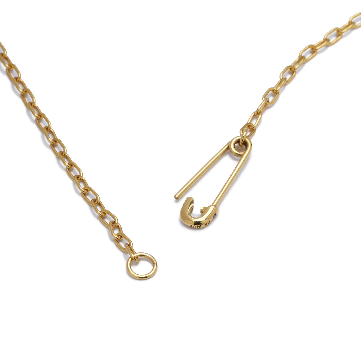 Safety Pin Long Azuki Chain Diamond Necklace XS - Gold