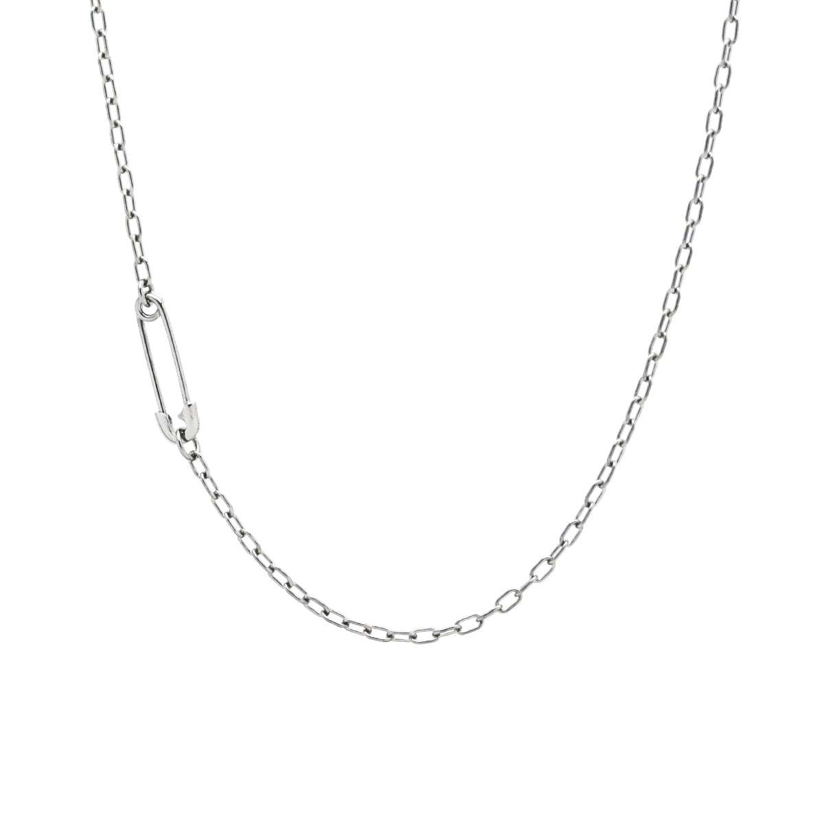 Safety Pin Long Azuki Chain Diamond Necklace XS - Silver (Smoked Finish)