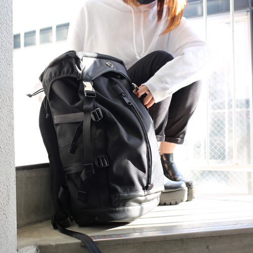 Ethical Leather & Eco Cordura Combination Backpack Rucksack 20L