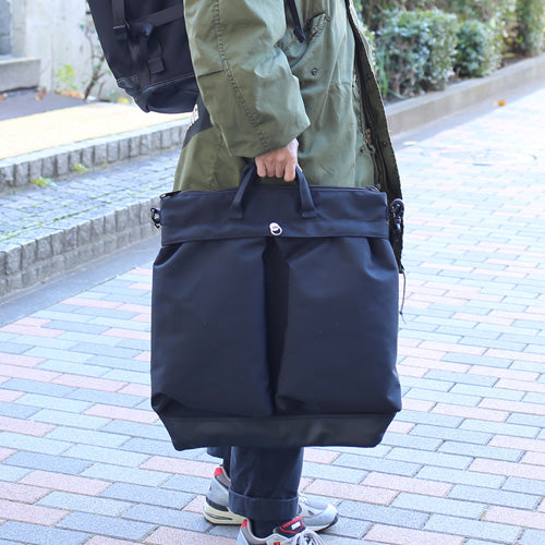 Ethical Leather & Eco Cordura Combination Helmet Bag Shoulder Bag Large Capacity Original/Made in Japan