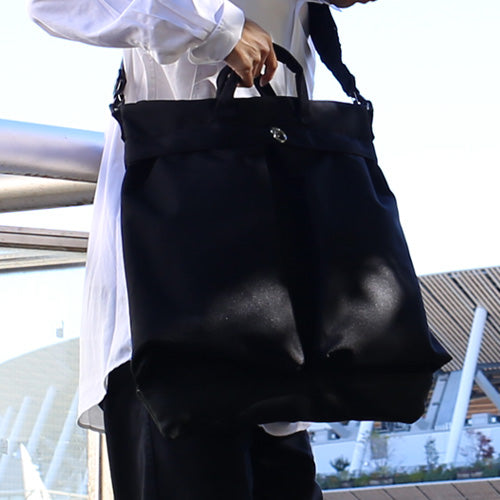 Ethical Leather & Eco Cordura Combination Helmet Bag Shoulder Bag Large Capacity Original/Made in Japan