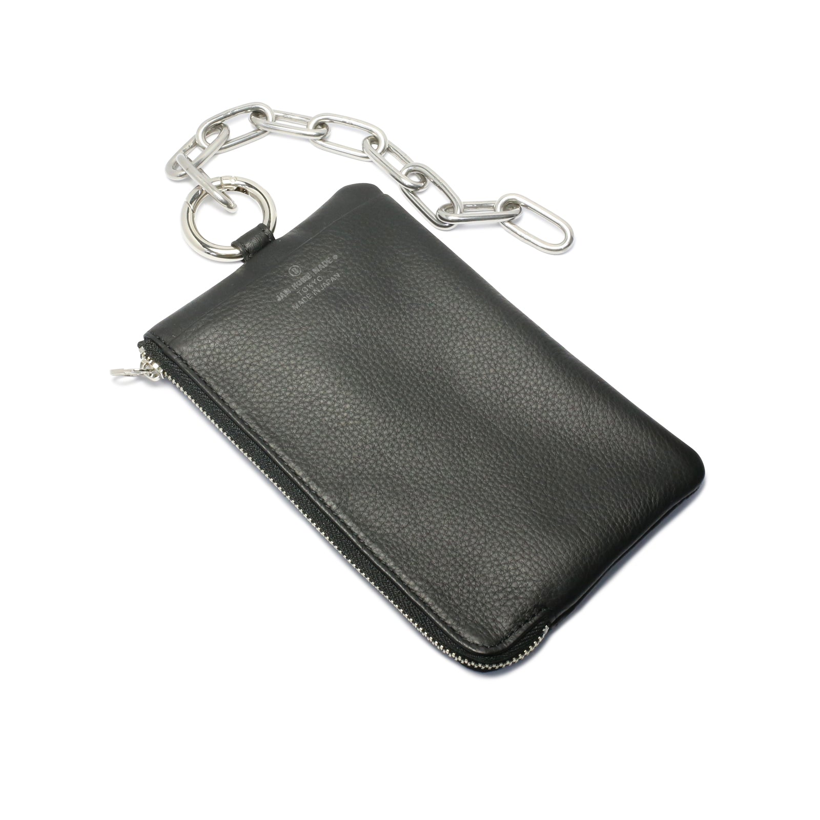 Hands-Free L-Shaped Zip Pouch / Long Wallet Scotchgard Leather with Chain