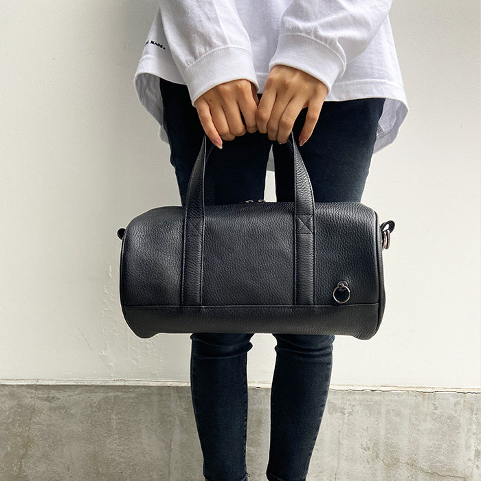 ENDURE Leather 2-Way Drum Bag Shoulder Bag S - Black