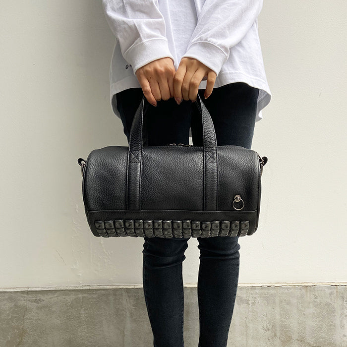 ENDURE Leather JAM Studded 2-Way Drum Bag Shoulder Bag S - Black