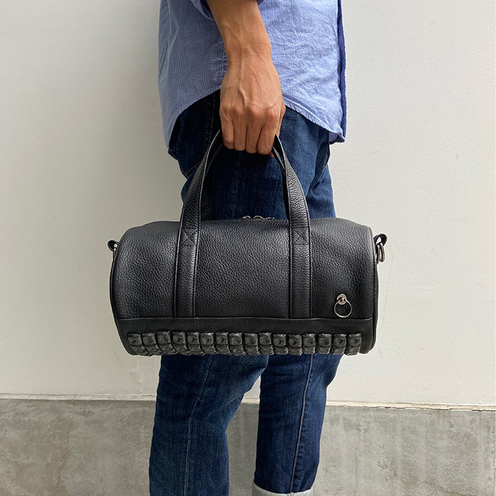 ENDURE Leather JAM Studded 2-Way Drum Bag Shoulder Bag S - Black