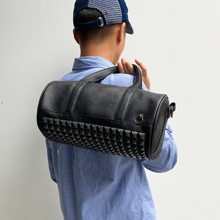 ENDURE Leather Studded 2-Way Drum Bag Shoulder Bag S - Black