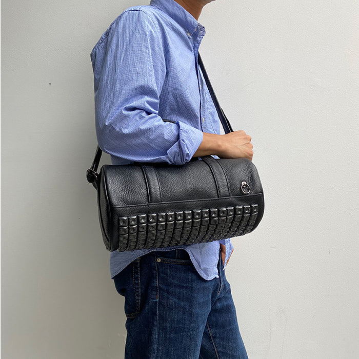 ENDURE Leather JAM Studded 2-Way Drum Bag Shoulder Bag S - Black