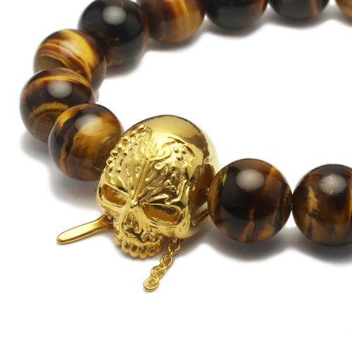 Pirates of the Caribbean: Dead Men Tell No Tales Skull Bracelet in Tiger Eye - 18K Yellow Gold