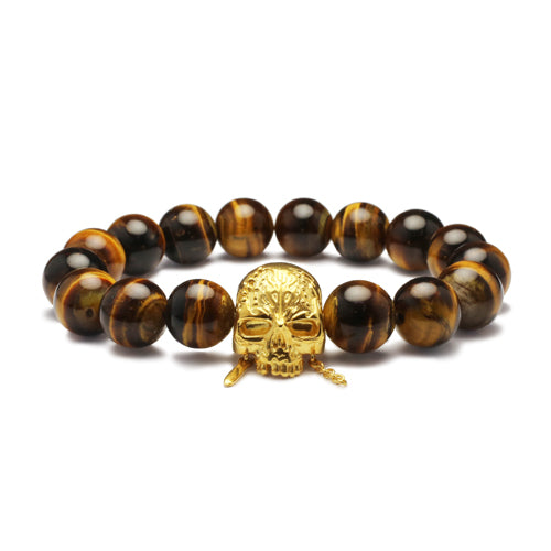 Pirates of the Caribbean: Dead Men Tell No Tales Skull Bracelet in Tiger Eye - 18K Yellow Gold