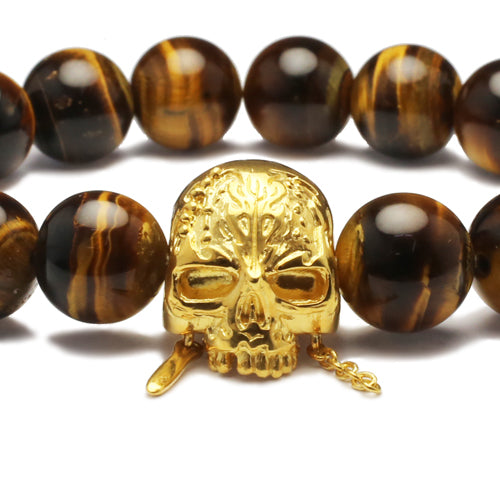 Pirates of the Caribbean: Dead Men Tell No Tales Skull Bracelet in Tiger Eye - 18K Yellow Gold