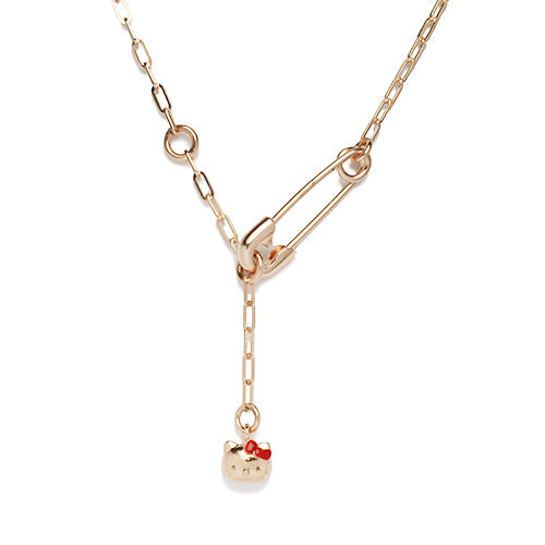 Hello Kitty Safety Pin Necklace - Pink Gold