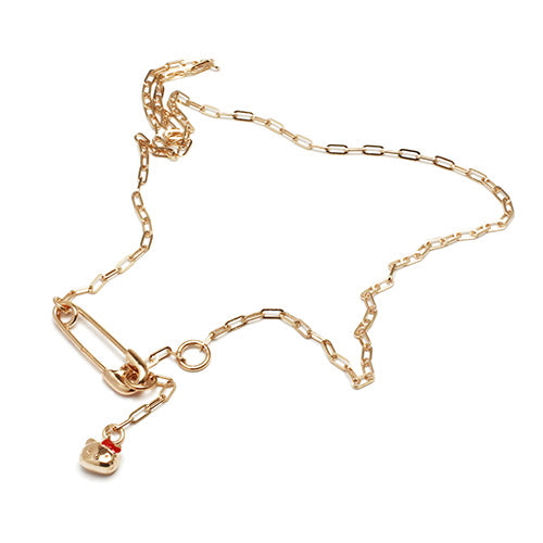 Hello Kitty Safety Pin Necklace - Pink Gold